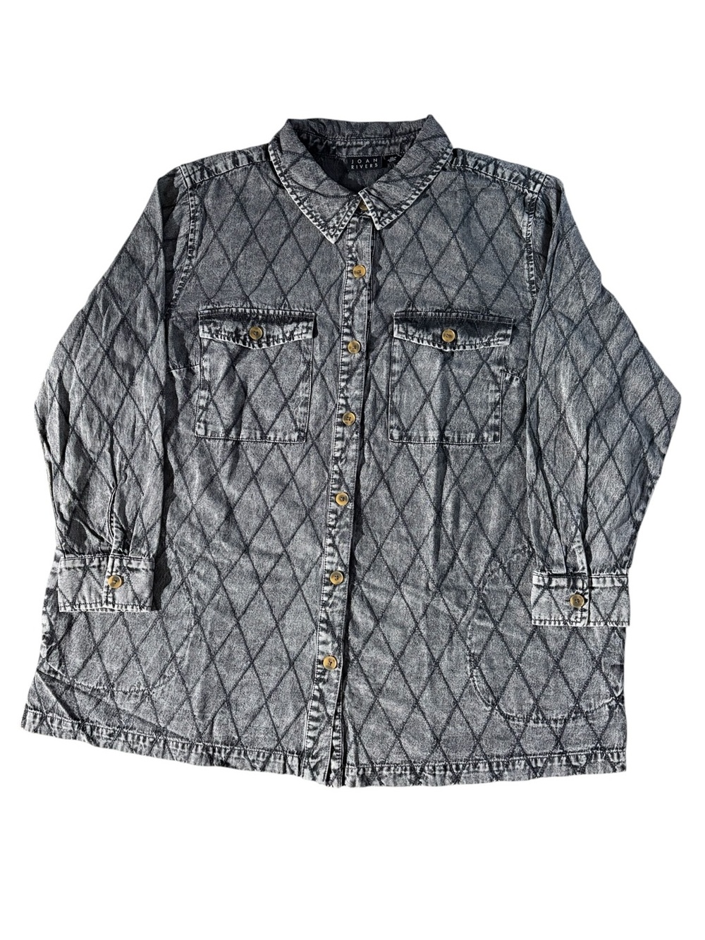 NWT Joan Rivers Diamond Stitch Denim Boyfriend Shirt Grey Shacket Plus Size 2X